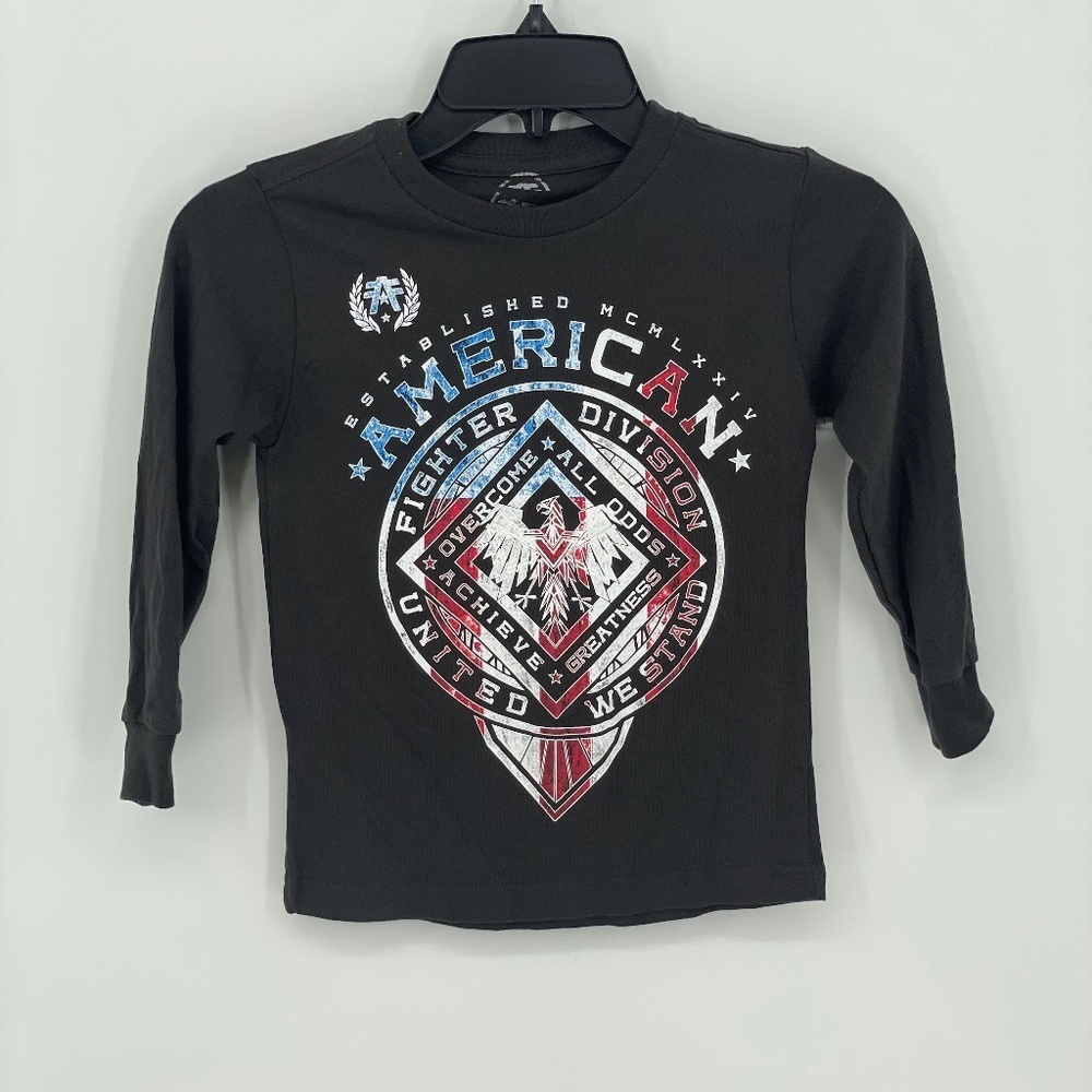 AMERICAN FIGHTER Youth American Flag Black Long Sleeve T-Shirt (16)